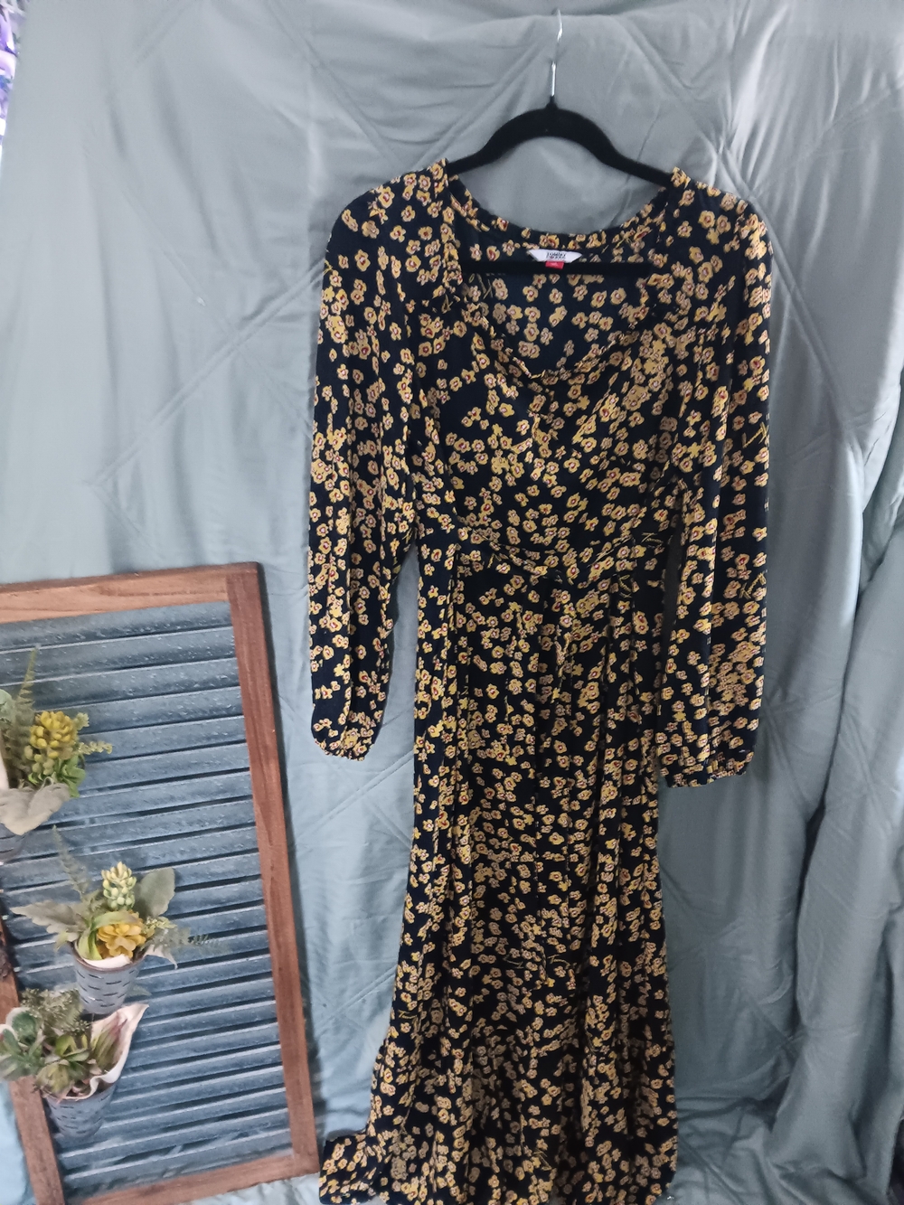 Tommy Hilfiger Black Long Sleeve Floral Wrap Maxi Dress